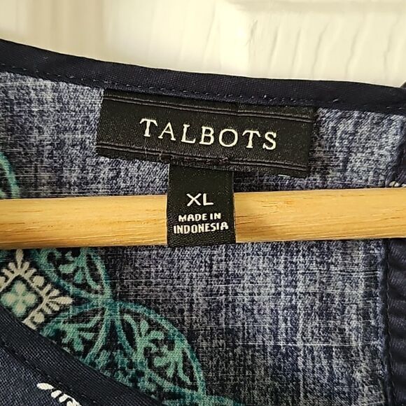 Talbots Diagonal Blue Striped Geometric Tencel Blouse Top Long Sleeve Shirt XL - Picture 6 of 8